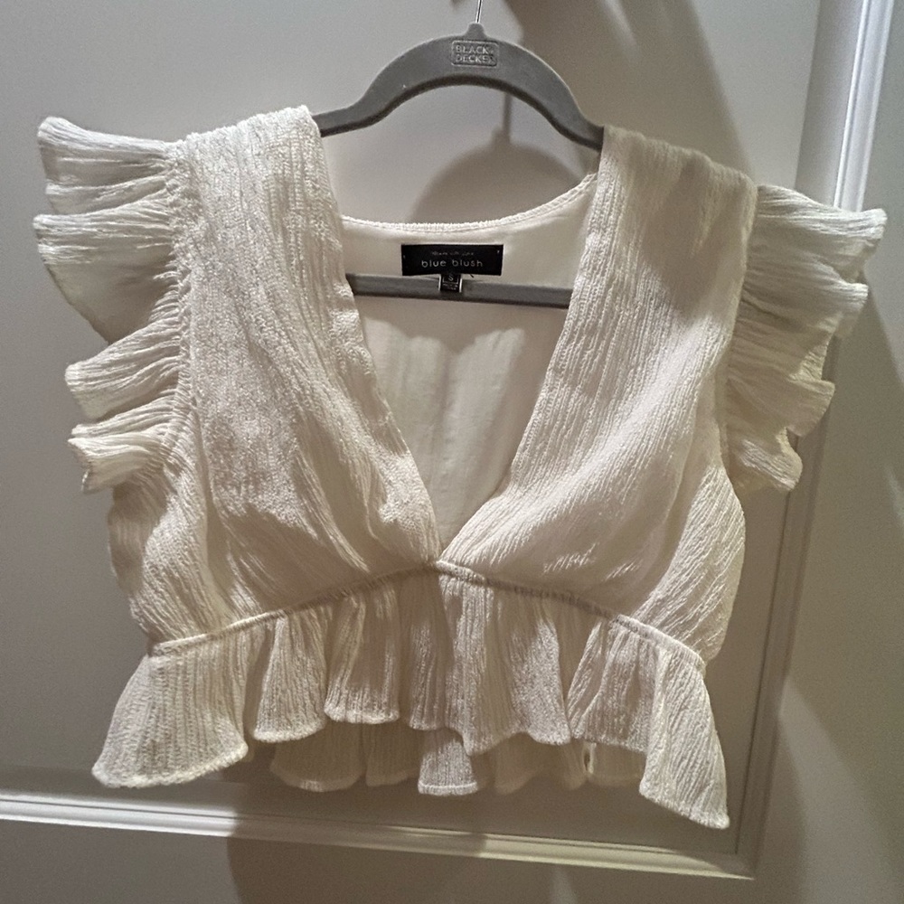 Blue blush white flare crop top